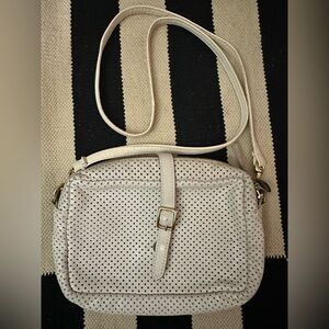 Clare V White Perforated Leather Crossbody Bag